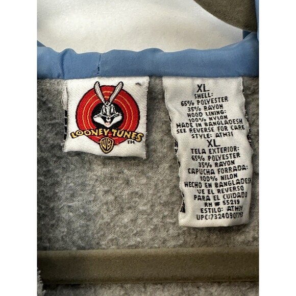 Vintage Looney Tunes Tweety Embroidered Fall Gray Hoodie Quarter Zip Size XL - Picture 6 of 7